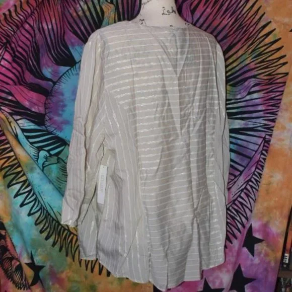 Chico's Size 3 Peasant Top Blouse XL Striped Neutral Hippie Airy Summer - Picture 3 of 3